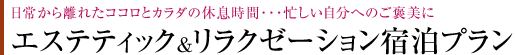 エステティック&リラクゼーション宿泊プラン 日常から離れたココロとカラダの休息時間・・・忙しい自分へのご褒美に